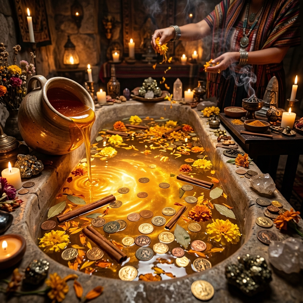 Baños de Florecimiento con Miel y Canela: El Secreto Astral para Atraer Dinero en 7 Días