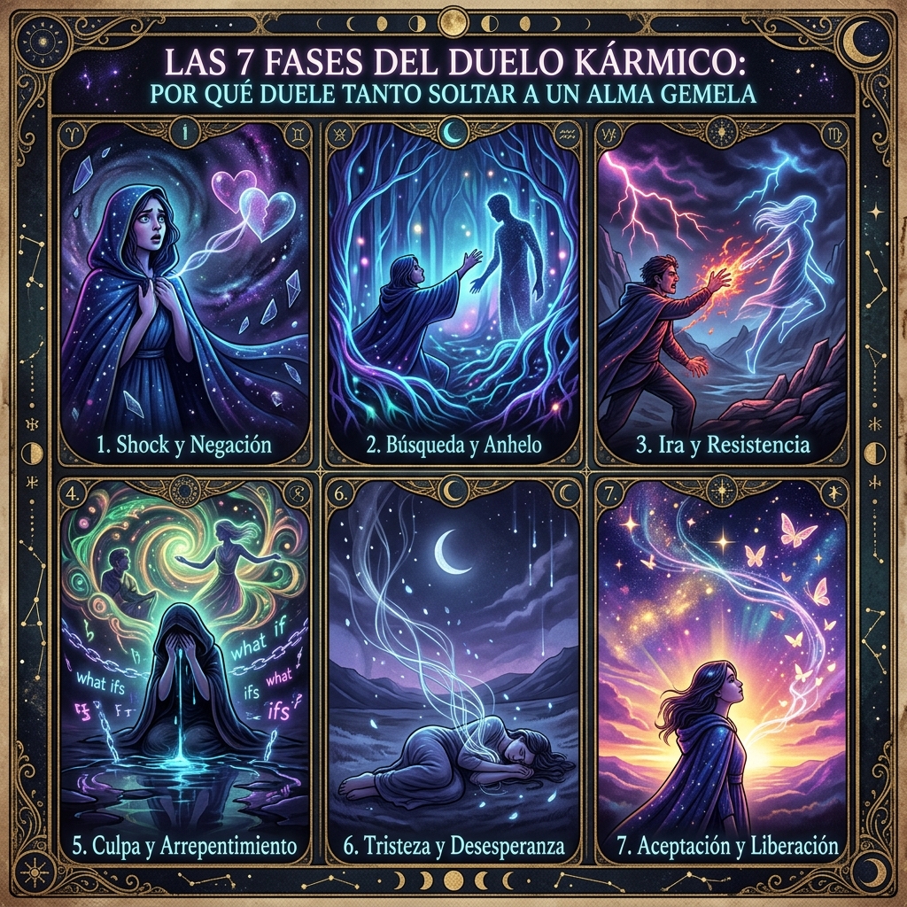 Las 7 Fases del Duelo Kármico: Por Qué Duele Tanto Soltar a un Alma Gemela